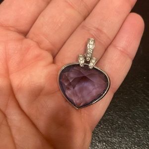 Vintage Swarovski Swan Heart Amethyst Crystals Silver Art Deco Necklace